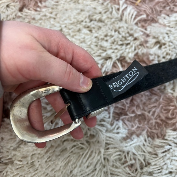 Black Leather Belt with Silver Buckle - Picture 3 of 6